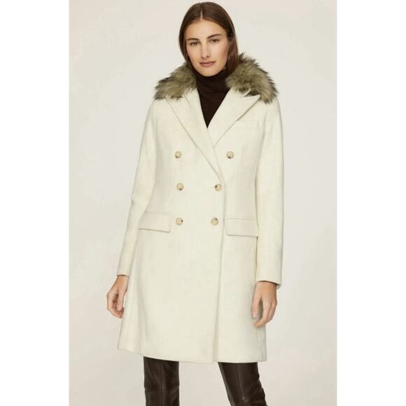 Ralph Lauren Fur Collar Double Breasted Parka Peacoat Long Overcoat 4 S White - Picture 7 of 11